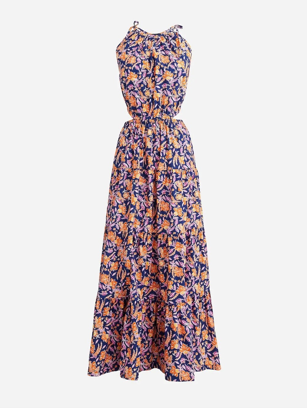 J.Crew Harbor Side-Cutout Midi Dress Painted Flower Print Small Blue Side Cutout